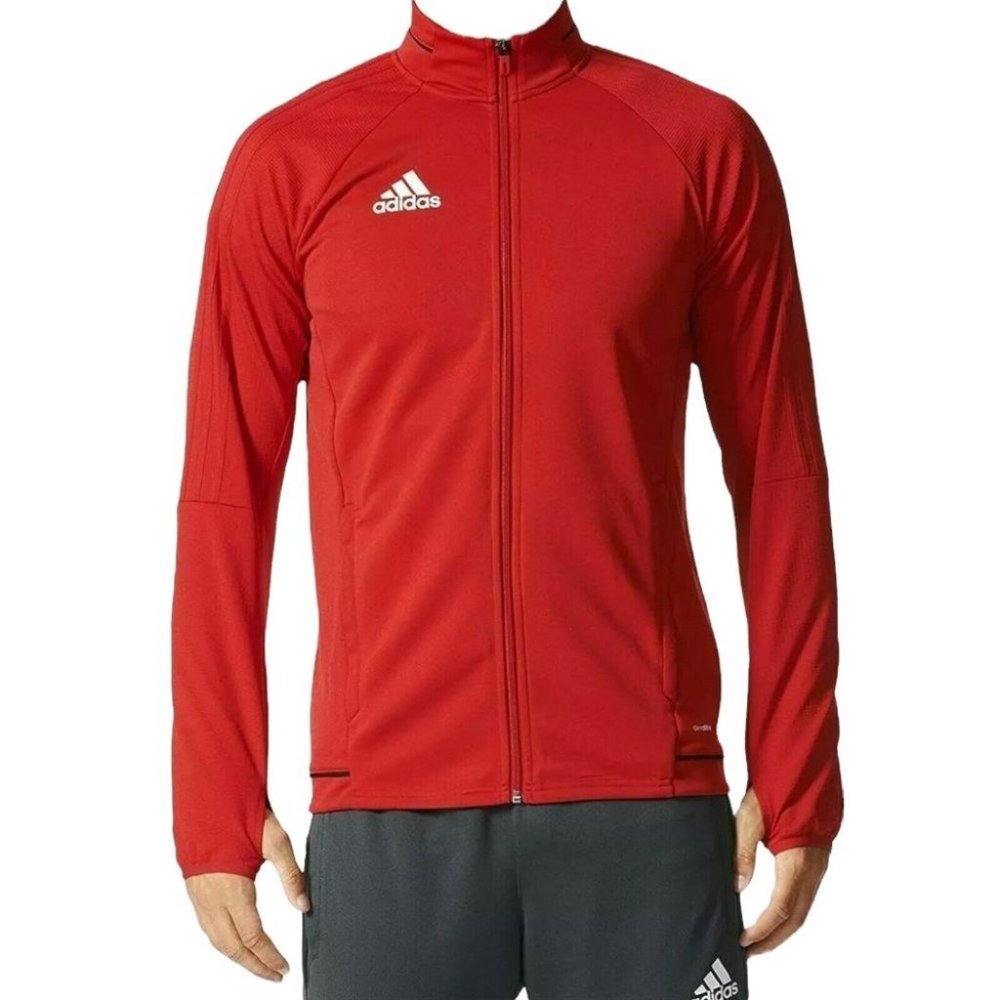 Adidas Trio 17 Full Zip Training Jacket White Mock Neck BQ8196 Thumbhole